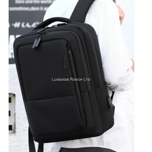 Plain Double Zipper Backpack - black
