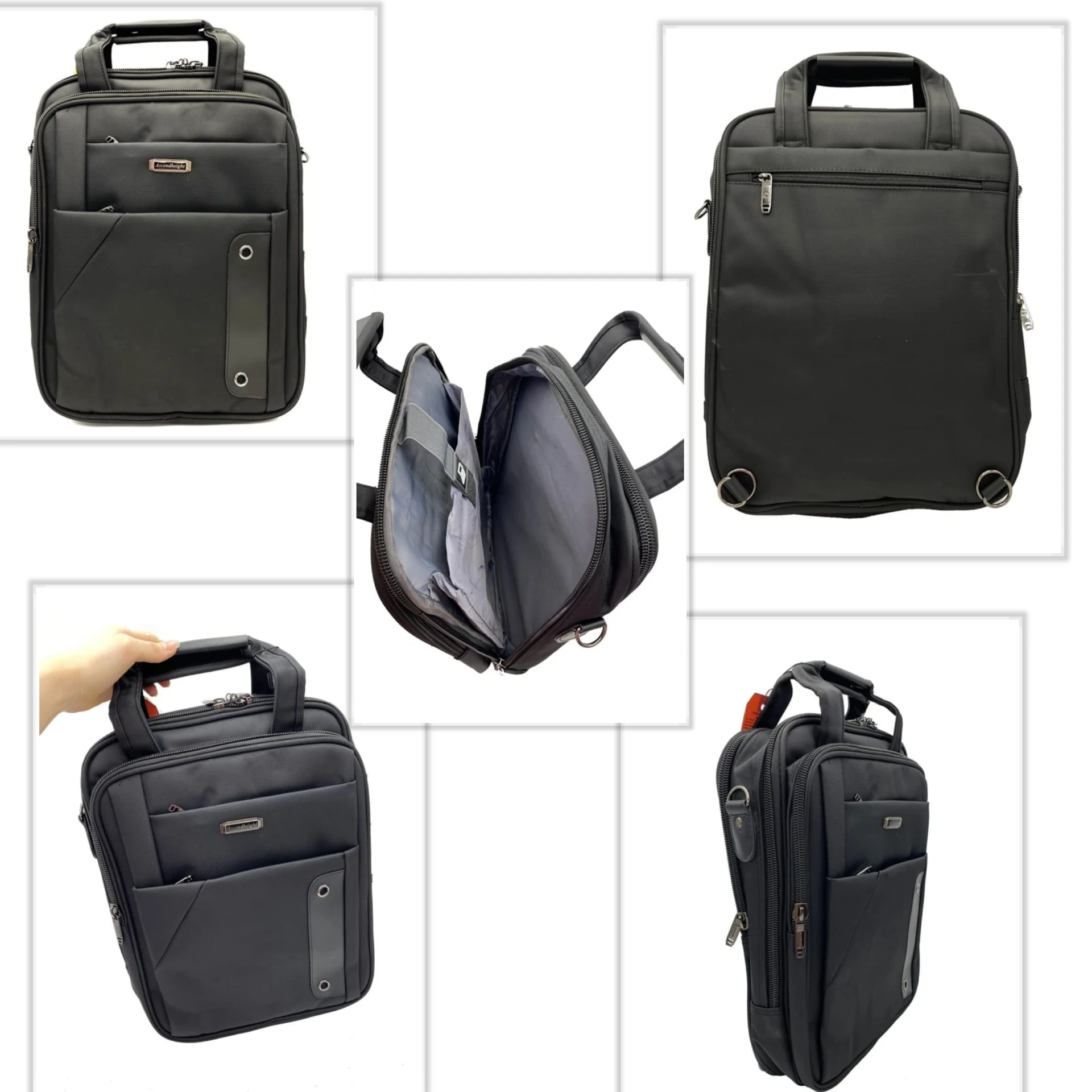 Black executive ascend height business side bag with double zipper compartments and padded laptop storage