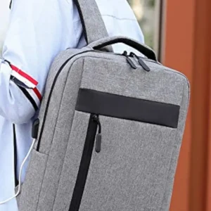 USB Charging Laptop Backpack with multiple compartments, laptop storage section and external USB charging port available in black, blue, grey and red colors.