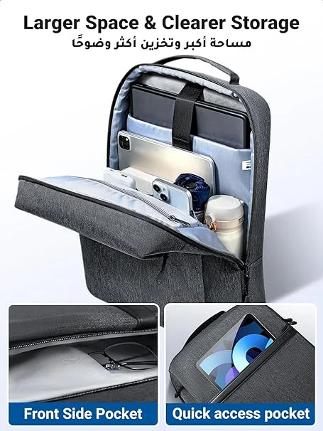 Slim Laptop Backpack in dark grey featuring a minimalist design, secure zip closure, dedicated laptop compartment and professional business-ready appearance.