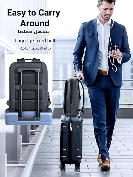 Slim Laptop Backpack in dark grey featuring a minimalist design, secure zip closure, dedicated laptop compartment and professional business-ready appearance.