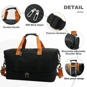 Premium Waterproof Travel Duffel Bag with Shoe Compartment, SBS Metal Zippers, Adjustable Shoulder Strap and Trolley Sleeve