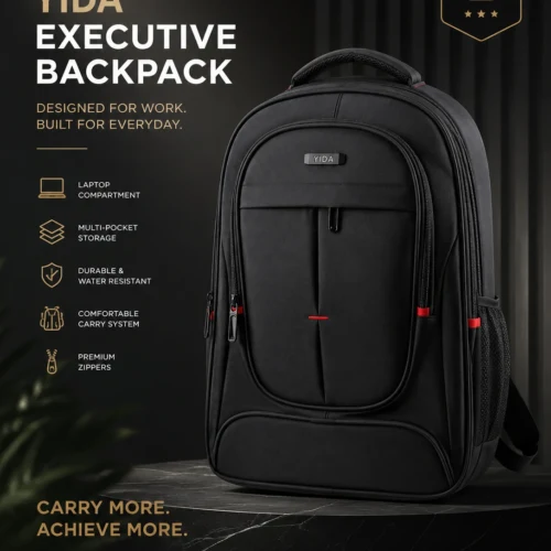 Executive Yida Laptop Backpack with multiple compartments, laptop sleeve, premium zippers and water-resistant design for business and travel.