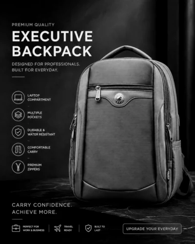 Black Omaya Executive Backpack with padded laptop compartment, multiple pockets and water-resistant design