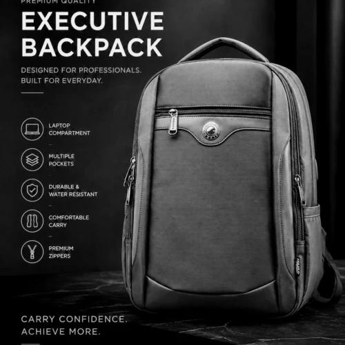 Black Omaya Executive Backpack with padded laptop compartment, multiple pockets and water-resistant design