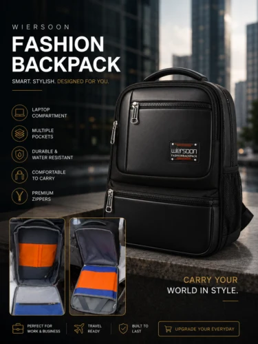 Premium Weirsoon Fashion Backpack premium black laptop backpack with multiple compartments for business, travel and everyday use.